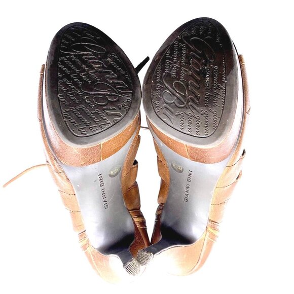 Gianni Bini Caged Booties Lace-Up Boho Open Work Lace Up 6.5 Stiletto Leather - Picture 7 of 9